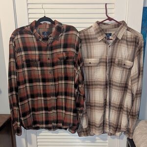 Plaid Button-Up Shirts - Red and Brown